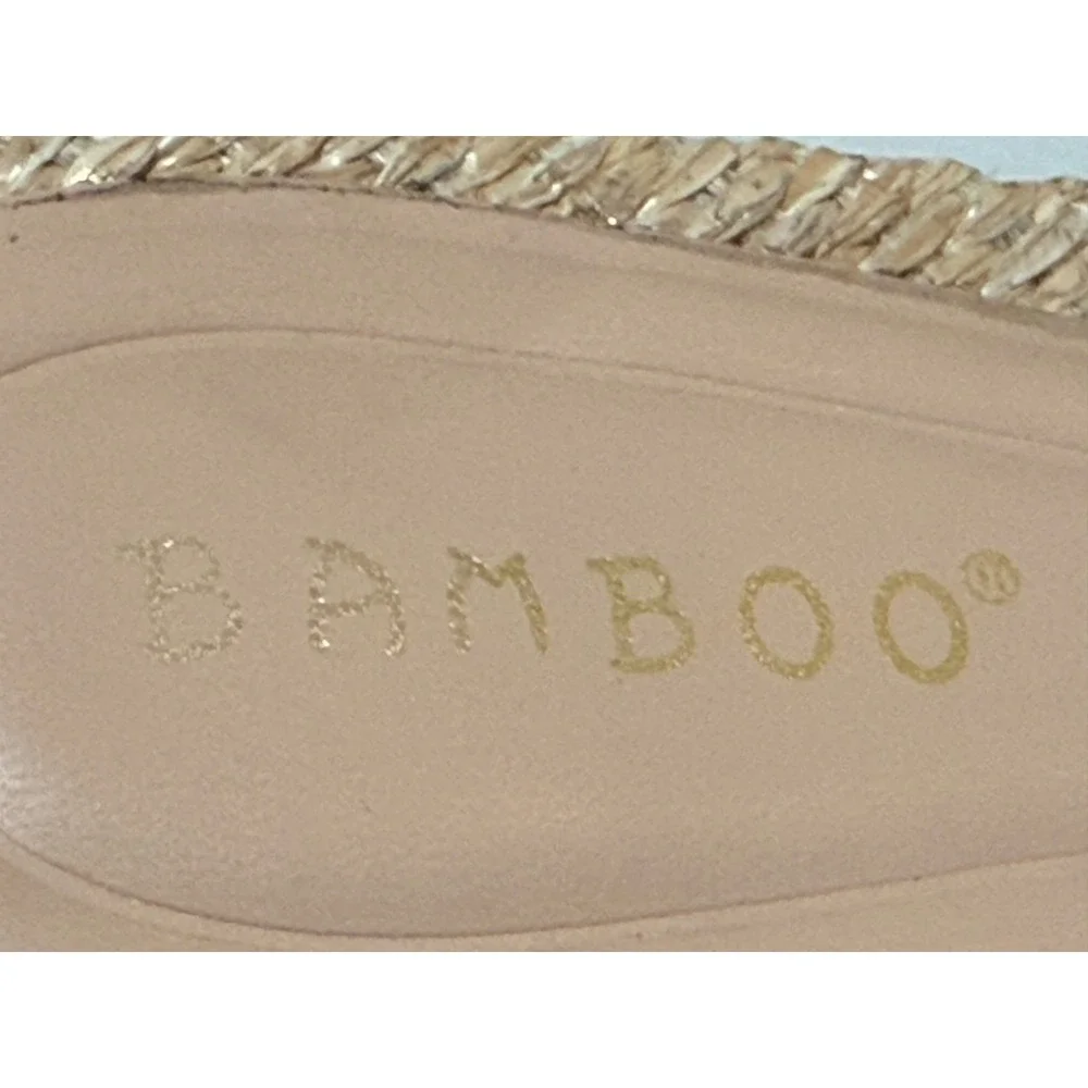 Bamboo Bobbie-37 Woven Raffia Block Heel Slide Sandals Gold Buckle Beige 10M